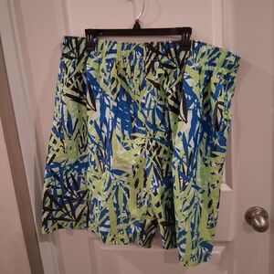 Original Deluxe Green and Blue Patterned Swim Trunks Size 3XL